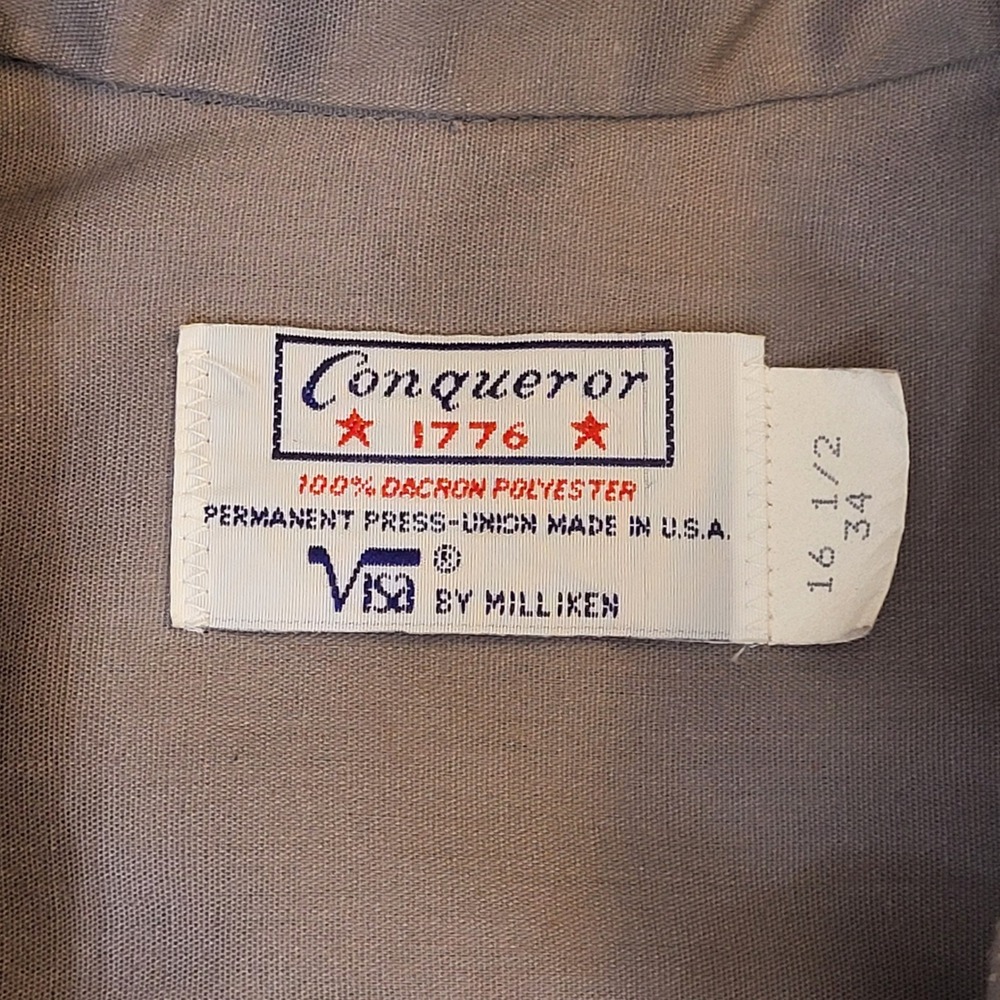 Vintage Conqueror 1776 Gray Uniform Shirt Mens 16.5 x 34 USA Made Patches Gray - Picture 5 of 12